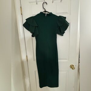 Green midi dress w/ruffle sleeves